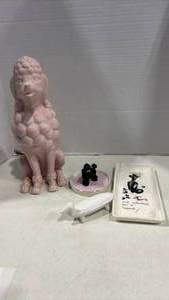 lot 1115 image: Vintage Pink 13 Inch Ceramic Poodle, Poodle and Dachshund Jewelry Holders