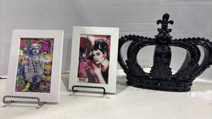 lot 1132 image: Framed Art Deco and Crown Decor