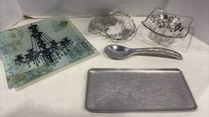 lot 1145 image: Silver Floral Glass Service with Silver Mother of Pearl inlay Spoon and more