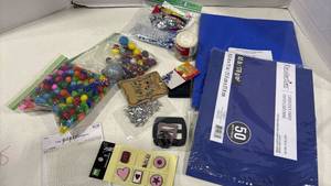 lot 1155 image: Mixed Craft Supply Bundle - Pom Poms, Beads, and Embellishments