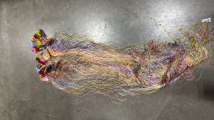 lot 1157 image: Multi-Colored Knit Fringe Curtains
