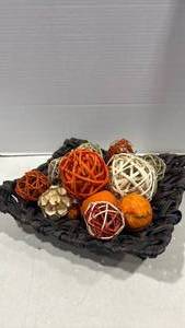 lot 1168 image: Rattan Balls in Fall Colors in Square Wicker Basket