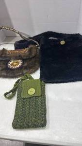 lot 1206 image: Faux fur purses and crocheted purse