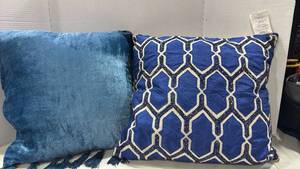 lot 1224 image: Blue Geometric beaded and blue with tassels throw pillows