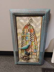 lot 1802 image: Wall Decor.  Metal frame, metal bird cage.  25.5 x 14