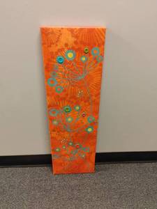 lot 1804 image: Wall Decor.  Canvas with paint and buttons.  33 x 10