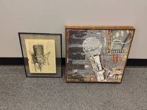 lot 1818 image: Wall Decor.  Pictures of Microphones.  Largest 17 x 17