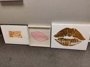 lot 1828 image: Wall Decor.  Pictures and String Art of Lips. 18 x 24