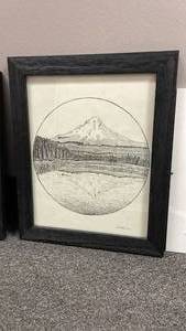 lot 1838 image: Framed signed mountain wall decor 17 x 13 in