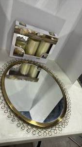 lot 2010 image: Brass framed mirror oval mirror 20x17 and LED candle set