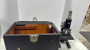 lot 2011 image: Spencer Microscope with Original Wood Case with other size lens