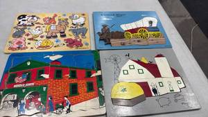 lot 2019 image: Warren Industries Farm and Covered Wagon Wooden Puzzle Set