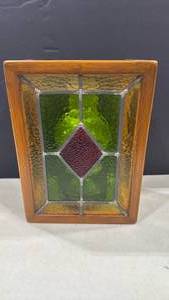 lot 2097 image: Oil lamp sconce with stained glass cover