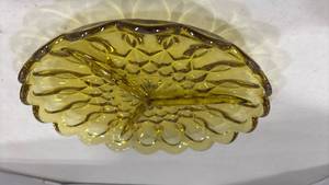 lot 2108 image: Vintage Anchor Hocking Fairfield Amber Glass 3 Section Divided Relish Dish