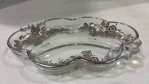 lot 2109 image: Vintage Silver Inlay Glass Relish Dish 10 inch