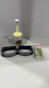 lot 2115 image: Pastry blenders, food chopper and thermometer
