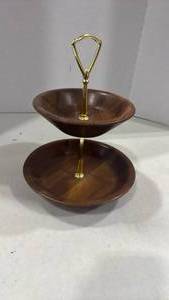 lot 2148 image: Ozark Walnut 2 tier serving tray 10 inches tall
