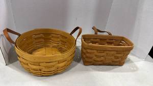 lot 2149 image: Longaberger small wall hanging basket and gathering darning basket