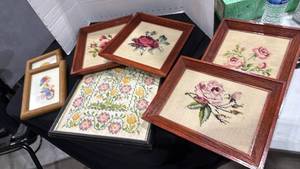 lot 2237 image: Framed needlepoint wall art largest 17x13