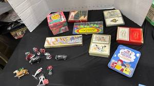 lot 2256 image: Metal matadors, bulls with cards and games