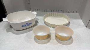 lot 2291 image: Corning Ware casserole dish, custard dishes and tart dish
