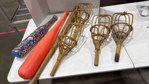 lot 2326 image: Wicker scoops and bats