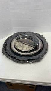 lot 5002 image: Silver plate serving platters and trivets
