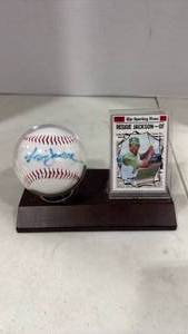 lot 6108 image: Signed Reggie Jackson baseball and card