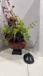 lot 6118 image: Decorative planter with faux flowers 9 inches tall