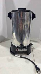 lot 6124 image: West Bend 43536 aluminum 36-cup commercial coffee urn.