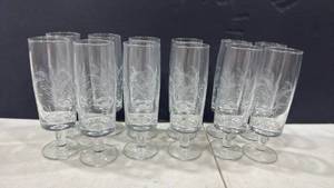 lot 6127 image: Etched wheat champagne glasses, set of 12