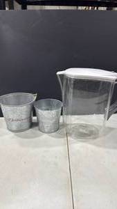 lot 6131 image: Water pitcher, and small galvanized bucket buckets