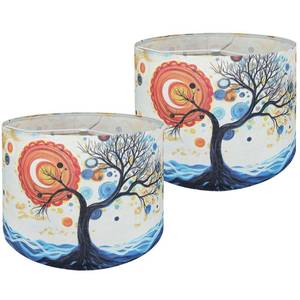 lot 3127 image: NAVISSORY Decorative Lamp Shade, Polyester Fibre Printed Abstract Sun Tree Drum Shade, 13 Top x 13 Bottom x 10 Height, Includes 2pcs Steel Ring (sun tree)
