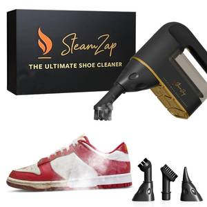 lot 3129 image: SteamZap Handheld Shoe Steam Cleaner �� All-in-One Shoe Care with Pro Steam Power  5 Attachments to Clean, Deodorize & Remove Creases from Sneakers, Dress Shoes & Boots