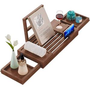 lot 3135 image: Yirilan Bamboo Bathtub Tray, Expandable Bathroom Tray,Browm