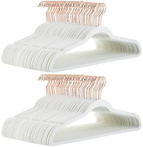 lot 3150 image: Amazon Basics Slim, Velvet, Non-Slip Suit Clothes Hangers, IvoryRose Gold - Pack of 100