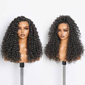 lot 3154 image: GORGIUS Glueless Water Wave Lace Front Wigs Natural Black Synthetic Curly Wig Pre Cut Pre Plucked Side Parted Hairline 20 Inch