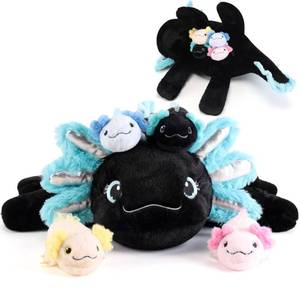 lot 3160 image: gnomantic 5 Pieces Axolotl Stuffed Animals with Babies Inside Belly - 1 Mommy Stuffed Axolotl with 4 Babies - Black Axolotls Plush Toy for Kid Age 3-8, Gift Ideal for Christmas, Valentines, Birthday