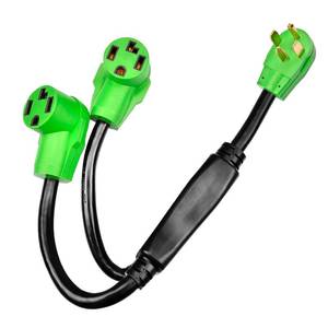 lot 3164 image: RVMATE 4 Prong Dryer Splitter 30 Amp, NEMA 14-30P to (2) 14-30R Y Receptacle 26.5 Inch, Waterproof PVC Jacket Built to Last