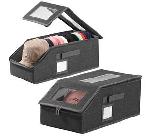 lot 3176 image: HZJYW Hat Organizer for Baseball Caps,2PCS Stackable Hat Storage Box for Closet with Clear Window and Flip-Top Access,Holds up to 30 Caps for Women & Men(Black)