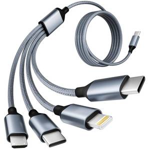 lot 4016 image: USB C Multi Charging Cable 1Pack 5FT, 4 in 1 Charging Cable Nylon Braided USB-C Multiple Charger Cord with Micro USB,IP Port and 2 Type C Adapter Port for iPhone 1716 SeriesCell Phones and More