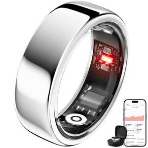 lot 4020 image: Smring Smart Ring, Fitness Tracking Ring, Heart Rate Monitor Health Tracker for WomenMen, IP68��No Subscription��Sleep Tracker for iPhone and Android, Up to 10 Days of Battery Life (Silver, #9)