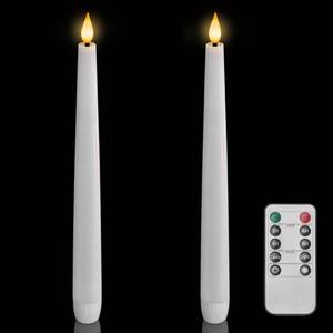 lot 4028 image: Homemory 2 Pcs Waxy Flameless Taper Candles with Remote, Led Flameless Candlesticks Classic Tall Candle, Flickering Battery Operated Taper Candles for Bedroom, Dining Room, White, 9.6 inches