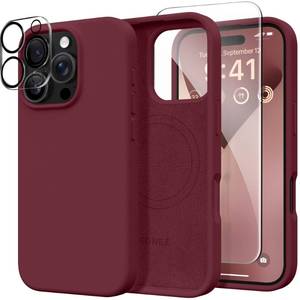 lot 4034 image: GONEZ Magnetic for iPhone 16 Pro Max Case, Compatible with MagSafe, Liquid Silicone Case, with Screen Protector  Camera Protector, Full Body Protective Shockproof Phone Cover 6.9, Maroon
