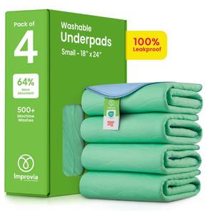 lot 4041 image: IMPROVIA� Washable Underpads, 18 x 24 (Pack of 4) - Heavy Absorbency Reusable Incontinence Pads for Kids, Adults, Elderly, and Pets - Waterproof Protective Pad for Bed, Couch, Sofa, Furniture, Floor