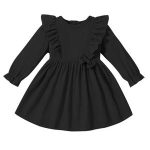 lot 4049 image: Dalukit Toddler Baby Girls Dress Long Sleeve Ruffle Dress for Baby Girls Casual Solid Corduroy Little Kids Winter Clothes Black