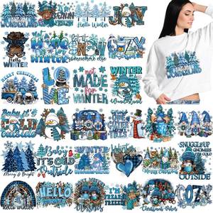 lot 4051 image: Ferraycle 30 Pcs Winter Iron on Transfers for T Shirts Snow Heat Transfer Blue Ready to Press Decals Stickers Patches Design for Clothing DIY Craft Decoration(Wonderland Theme)