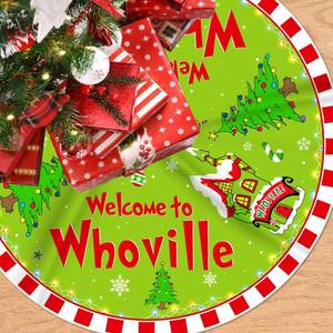 lot 4054 image: Christmas Tree Skirt Welcome to Whoville Tree Skirt 48 Inch Red and Green Whoville Christmas Decorations Xmas Holiday Home Decor