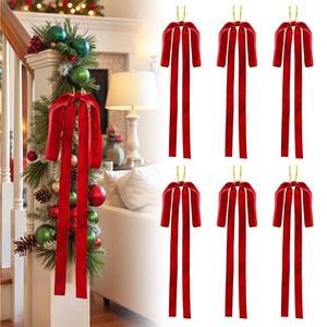 lot 4065 image: DIIQII Velvet Christmas Swag Bows 23.5 x15.5 Velvet Bows Wreath Christmas Tree Topper - Large Bow for Christmas Outdoor Decoration (6, Red)