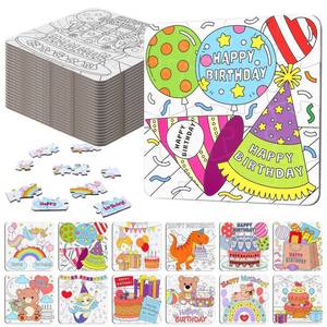 lot 4076 image: Realspring 24 Pack Happy Birthday Color Your Own Jigsaw Puzzles for Kids 3-5, 4-6, 6-8, Coloring Crafts DIY Paper Puzzles Party Favors Gifts for Toddler Children Learning Education Toys